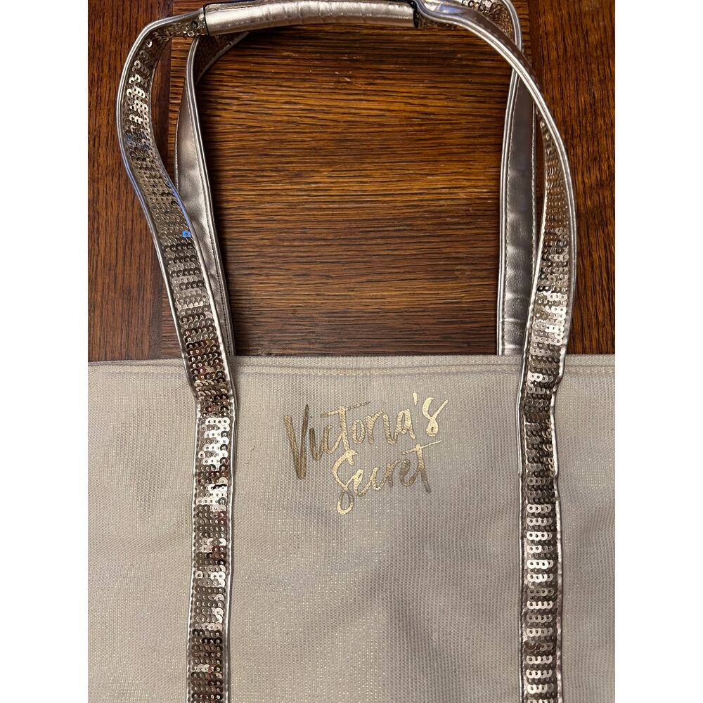 VS Victoria’s Secret Large Silver Sequin Canvas Tote Bag - Picture 5 of 13